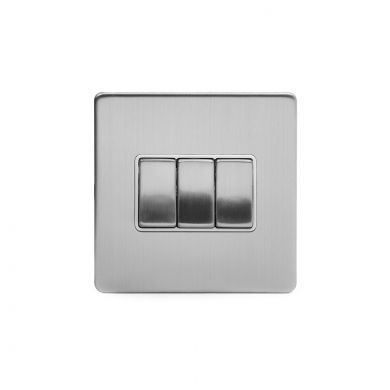 Brushed Chrome 10A 3 Gang 2 Way Switch With White insert
