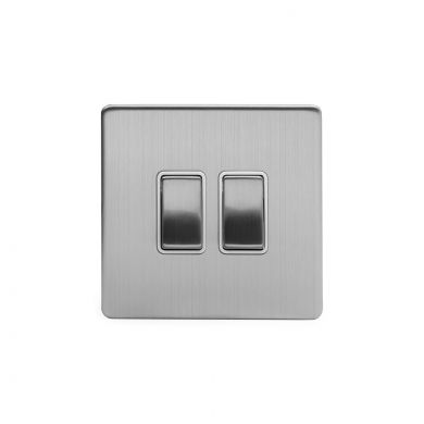 Brushed Chrome 2 Gang Intermediate Switch With White insert