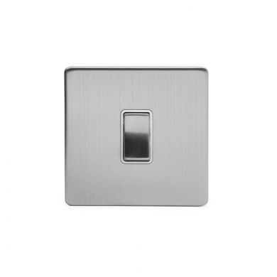 Brushed Chrome 1 Gang 20 Amp Switch with White Insert