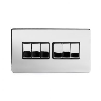 Polished Chrome 6 Gang 2 Way Switch with Black Insert