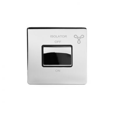 Polished Chrome 1 Gang 1 way Fan Isolator Switch with Black Insert