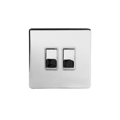 Polished Chrome 10A 2 Gang 2 Way Switch With White insert