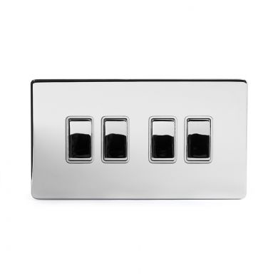 Polished Chrome 10A 4 Gang 2 Way Switch With White insert