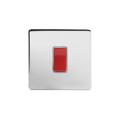 Polished Chrome 45A 1 Gang Double Pole Switch, Single Plate with White Insert
