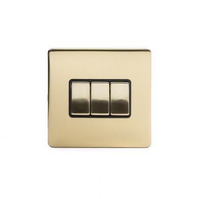 24k Brushed Brass 3 Gang 2 Way Switch with Black Insert