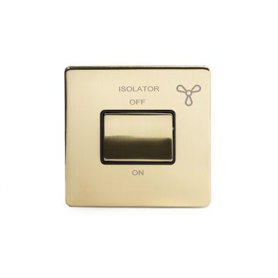 24k Brushed Brass 1 Gang 1 way Fan Isolator Switch with Black Insert
