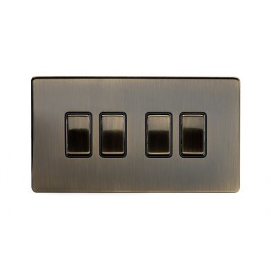 Antique Brass 4 Gang 2 Way Switch with Black Insert