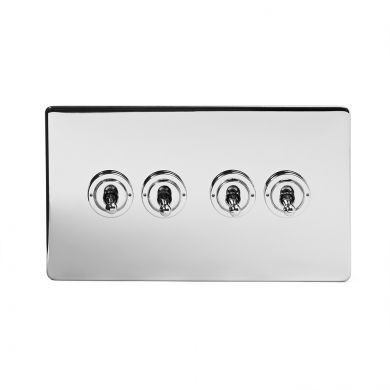 Polished Chrome 4 Gang 2 Way Toggle Switch with Black Insert