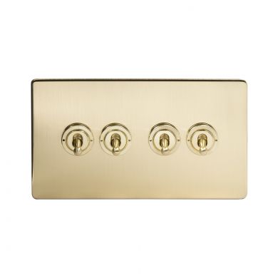 24k Brushed Brass 4 Gang 2 Way Toggle Switch with Black Insert