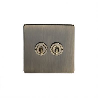 Antique Brass 2 Gang 2 Way Toggle Switch with Black Insert