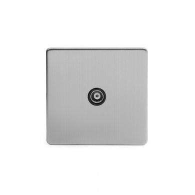 Brushed Chrome 1 Gang Co Axial and Satelite Socket with Black Insert