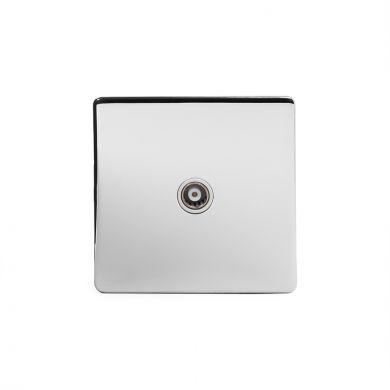 Polished Chrome 1 Gang Co Axial and Satelite Socket with white Insert