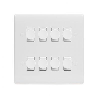 Lieber Silk White 8 Gang Dimmer Switch 2 Way Trailing Edge LED 150W LED (400w Halogen/Incandescent) - Curved Edge