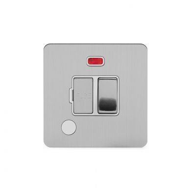 Soho Lighting Brushed Chrome Flat Plate 13A Switched Fuse Connection Unit Flex Outlet With Neon Wht Ins Screwless