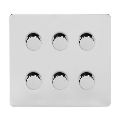 Soho Lighting Polished Chrome Flat Plate 6 Gang 2 Way Intelligent Trailing Dimmer Switch Screwless 400W