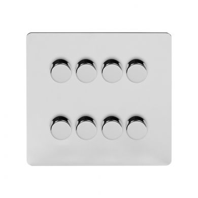 Soho Lighting Polished Chrome Flat Plate 8 Gang 2 Way Intelligent Trailing Dimmer Switch Screwless 400W