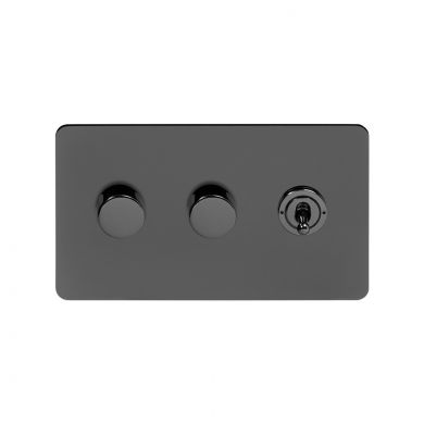 Soho Lighting Black Nickel Flat Plate 3 Gang Switch with 2 Dimmers (2x150W LED Dimmer 1x20A 2 Way Toggle)