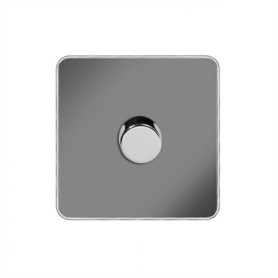 Soho Fusion Black Nickel & Polished Chrome With Chrome Edge 250W 1 Gang 2 Way Trailing Dimmer White Inserts Screwless
