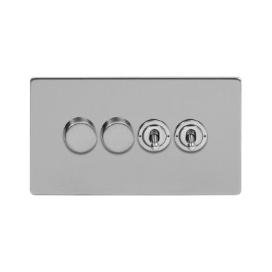 Soho Lighting Brushed Chrome 4 Gang Switch with 2 Dimmers (2x150W LED Dimmer 2x20A 2 Way Toggle)