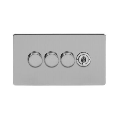 Soho Lighting Brushed Chrome 4 Gang Switch with 3 Dimmers (3x150W LED Dimmer 1x20A 2 Way Toggle)