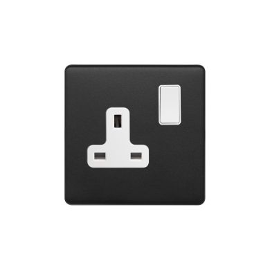 Soho Fusion Matt Black & White 13A 1 Gang Switched Socket, DP Screwless