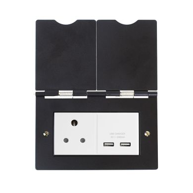 Soho Lighting Matt Black & White Screwless Double Floor Outlet 5Amp Socket & USB Charger