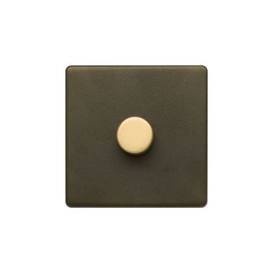Soho Fusion Bronze & Brushed Brass 1 Gang 2 Way Trailing Dimmer Screwless 100W LED (250w Halogen/Incandescent)