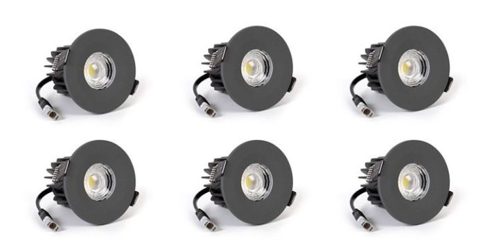 6 Pack - Soho Lighting Graphite Grey LED Downlights, Fire Rated, Fixed, IP65, CCT Switch, High CRI, Dimmable