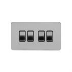 Soho Lighting Brushed Chrome Flat Plate 10A 4 Gang 2 Way Switch Blk Ins Screwless
