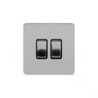 Soho Lighting Brushed Chrome Flat Plate 2 Gang Intermediate Switch Blk Ins Screwless