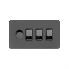 Soho Lighting Black Nickel Flat Plate 4 Gang Switch with 1 Dimmer (1x150W LED Dimmer 3x20A Switch)