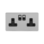 Soho Lighting Brushed Chrome Flat Plate 13A 2 Gang Switched Socket