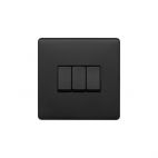 Soho Lighting Matt Black 10A 3 Gang 2 Way Switch Black Insert Screwless
