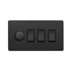 Soho Lighting Matt Black 4 Gang Switch with 1 Dimmer (1x150W LED Dimmer 3x20A Switch)