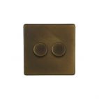 Soho Lighting Vintage Brass 2 Gang 2 Way Intelligent Trailing Dimmer Switch 150W LED (300w Halogen/Incandescent)