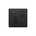 Soho Lighting Matt Black Single Pole 1 Gang USB Socket Black Insert Screwless Luxury Aged