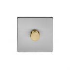 Soho Fusion Brushed Chrome & Brushed Brass 250W 1 Gang 2 Way Trailing Dimmer White Inserts Screwless
