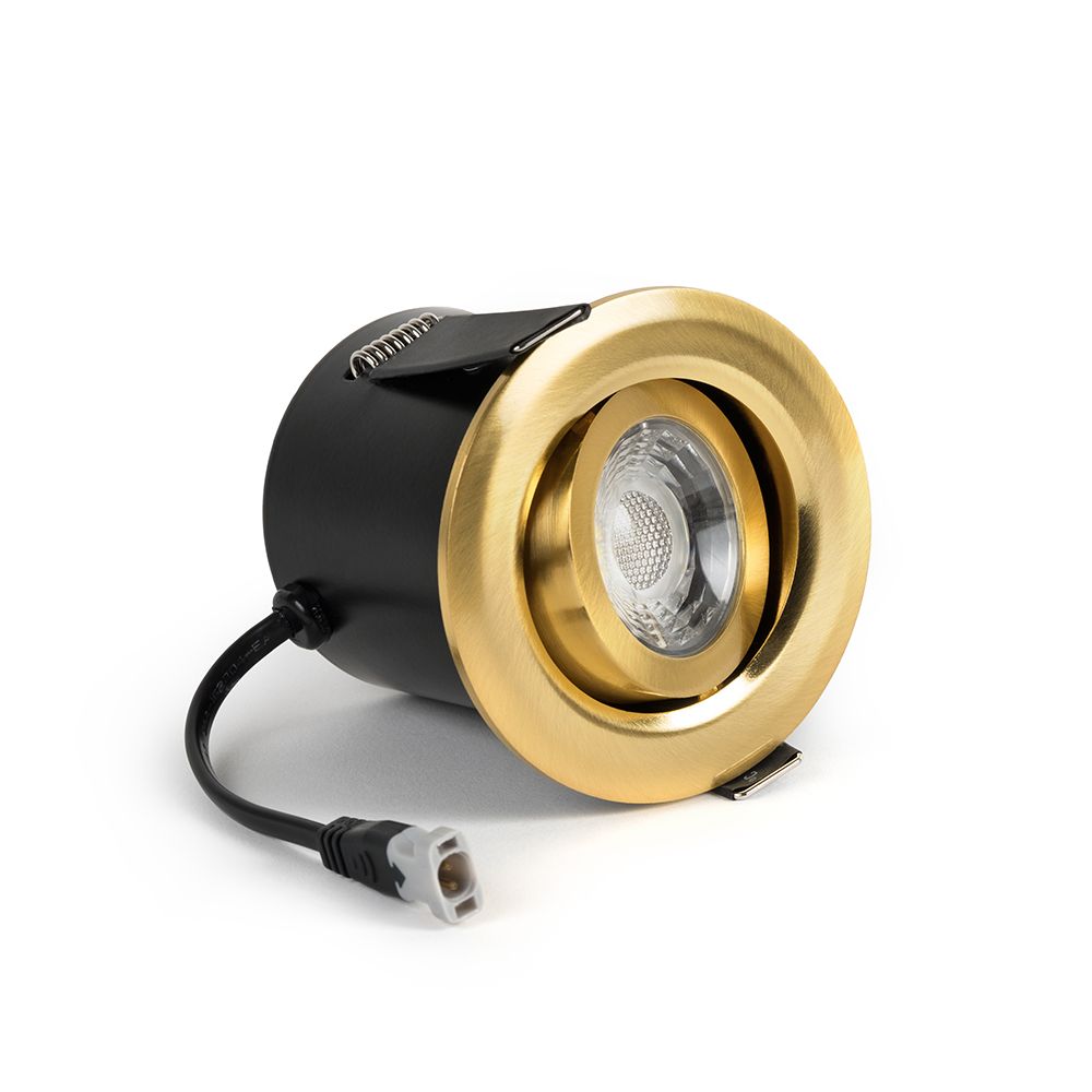Brushed Brass Fire Rated Tiltable LED Downlights Dimmable 2.8k