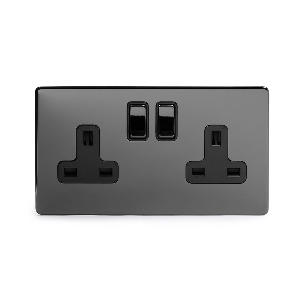 Black Nickel Double Socket Screwless Black Nickel 2 Gang Socket Elesi