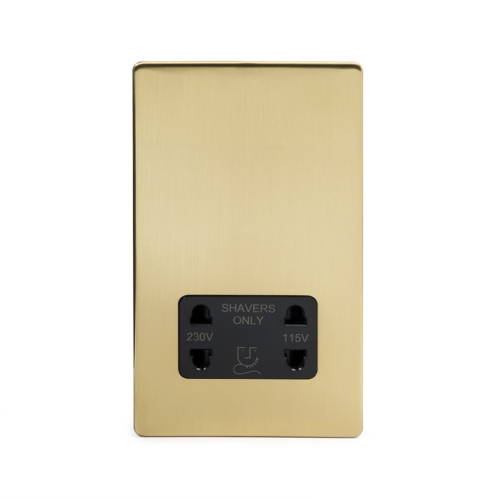 24k Brushed Brass 1 Gang Shaver Socket with Black Insert Elesi