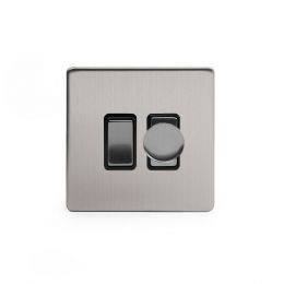 Soho Lighting Brushed Chrome dimmer and rocker switch combo Blk Ins Screwless (2 Way Switch & Trailing Dimmer)