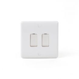 Lieber Silk White 2 Gang Retractive Switch - Curved Edge