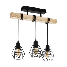 EGO Lighting Arcadian Wood & Black Triple Caged Ceiling Light