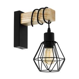 EGO Lighting Arcadian Wood & Black Caged Wall Light