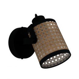 Eglo RUSCOMB Wicker & Black Cylinder Adjustable Spotlight