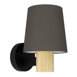 Eglo EDALE Wood & Black Wall Light with Coffee Shade