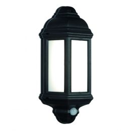 Saxby Halbury Black PIR IP44 7W cool white Exterior Lantern Wall Light