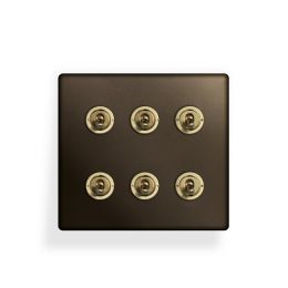 Soho Fusion Bronze & Brushed Brass 20A 6 Gang 2 Way Toggle Switch Screwless