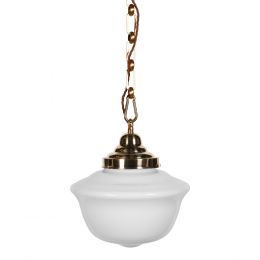 Frith Brass Opaque Retro Glass Schoolhouse Stairwell Pendant Light
