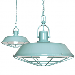Brewer Cage Industrial  Pendant Light Duck Egg Blue
